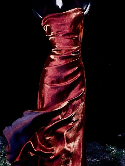 Red Asymmetrical Flounce Hem Summer Cami Dress