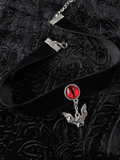 Devil Eye Gothic Black Bat Pendant Velvet Choker