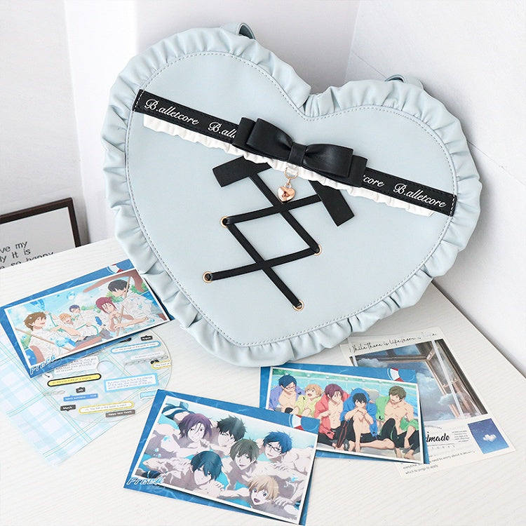 Blue Heart-shaped Bowknot Lace-up Ita Bag