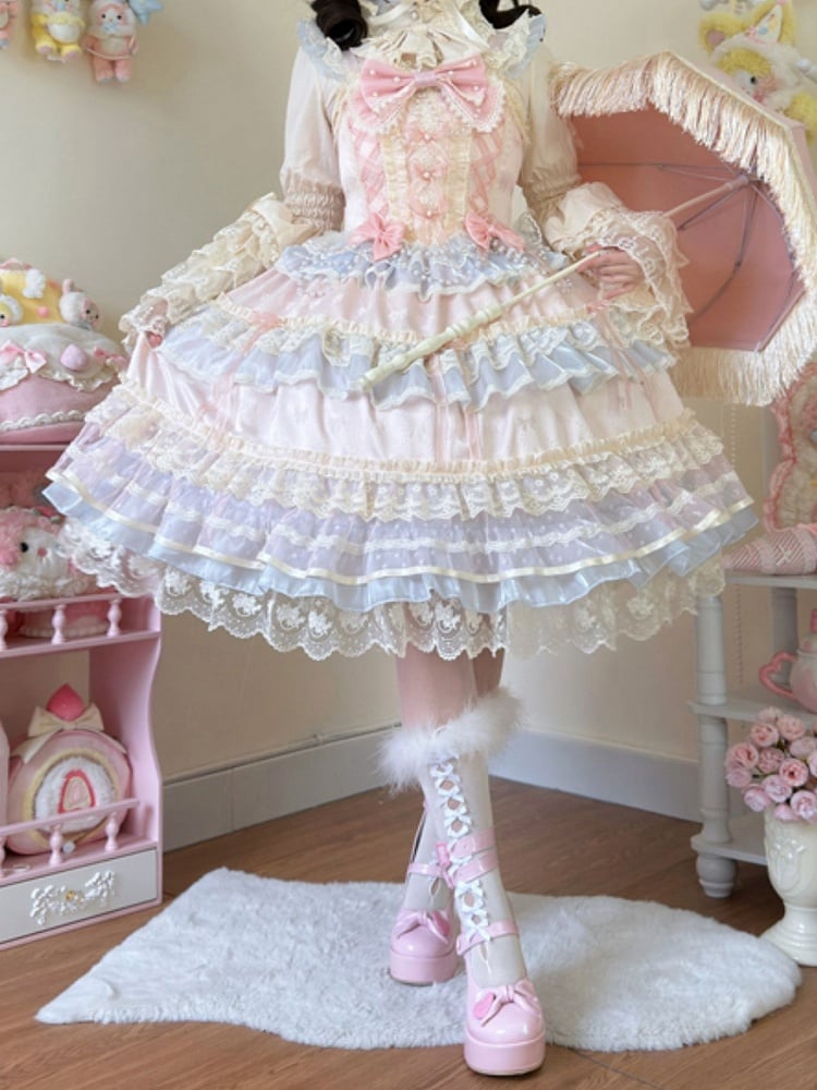 Pink Bead Chain Bows Decorated Hanayome Lolita Princess Dress