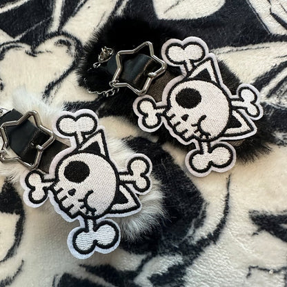 Black/White Skeleton Applique Gothic Plush Hairclip