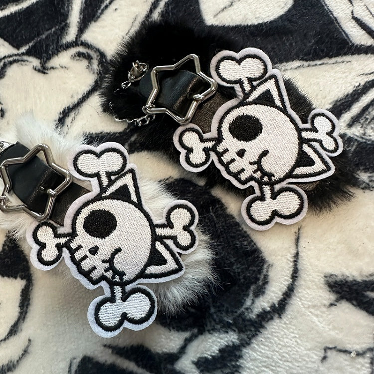 Black/White Skeleton Applique Gothic Plush Hairclip
