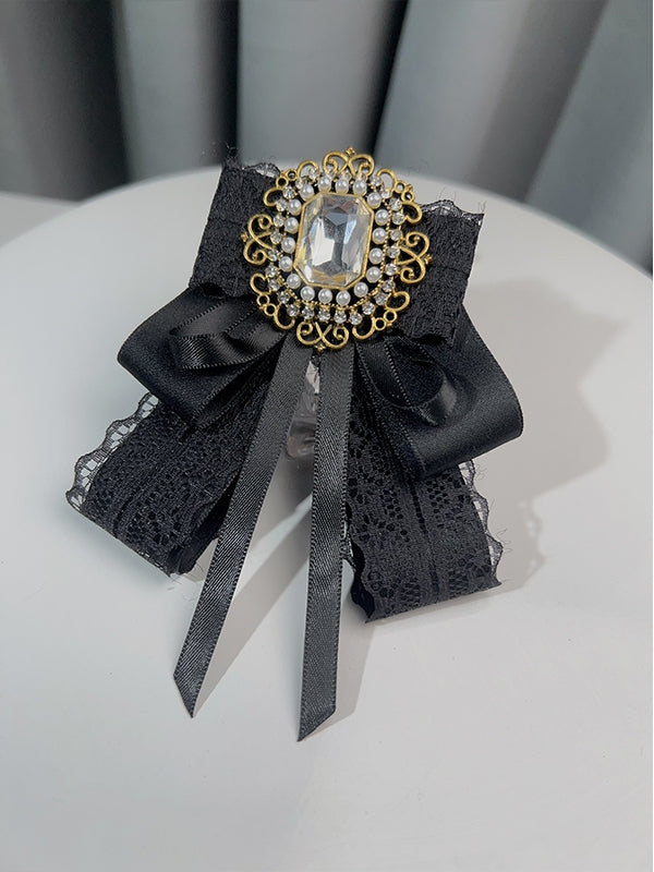 Black/White Rhinestone And Beaded Decorated Bow Tie