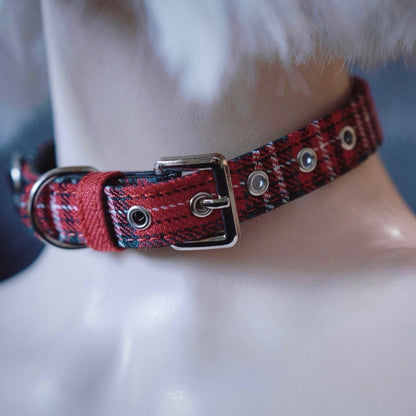 Heart PU Buckle Gothic Red Plaid Choker