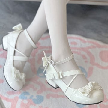 White Bow at Top 3cm Heel Sweet Round Toe Mary Janes