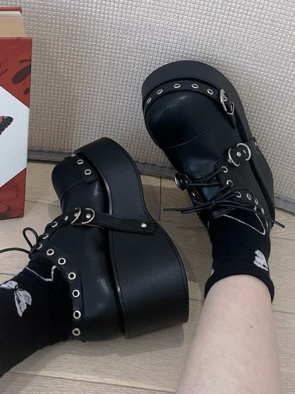 Punk Black Buckle Straps Gothic Platforms