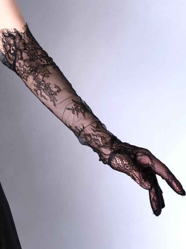 Black/White Hollow-out Design Lace Gloves