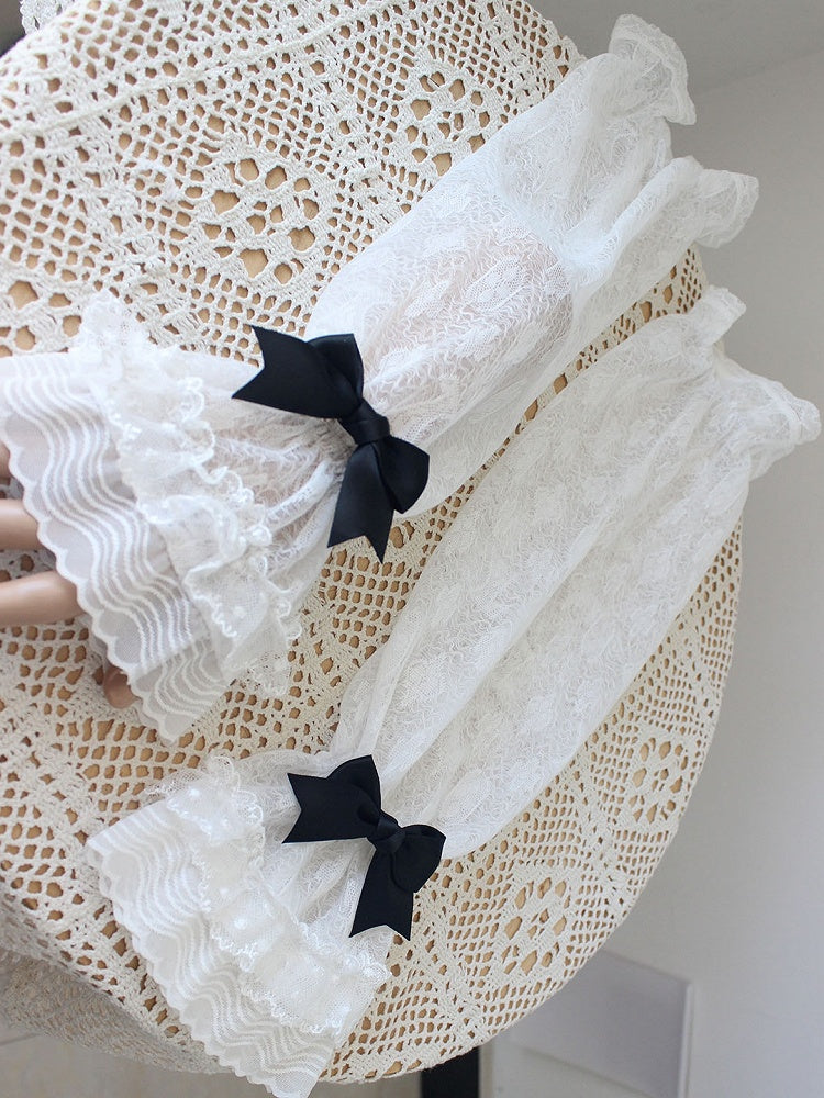 10 Color Options Detachable Bowknot Details Lace Trim Sleeves