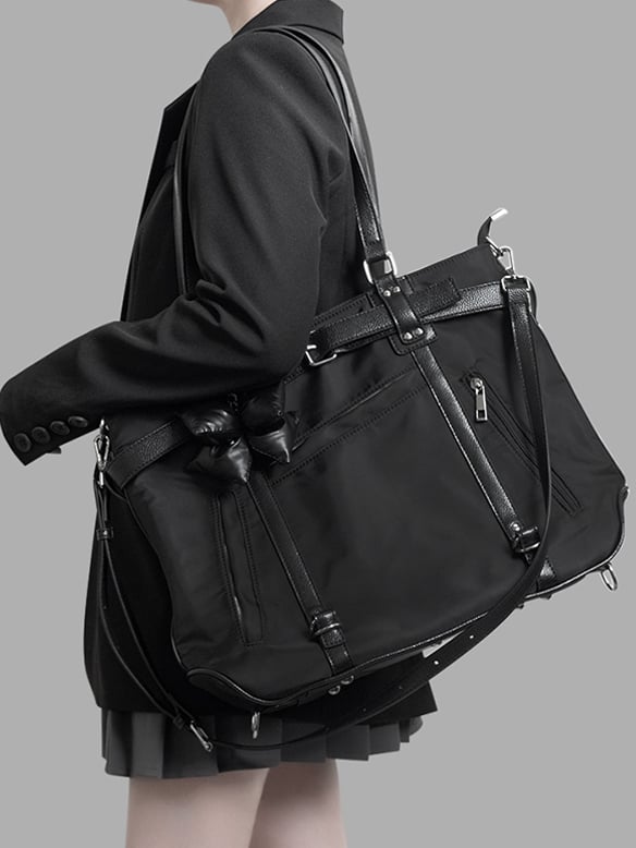 Chic Large-Sized Black Tote With Bold Contrast Strap Details