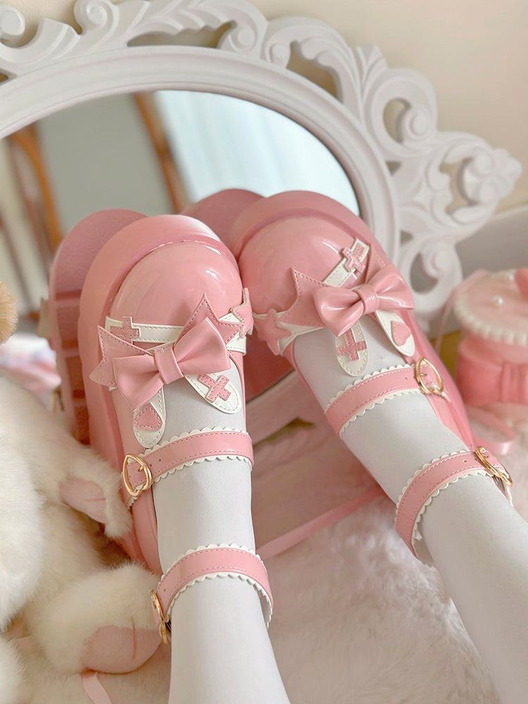 Pink Bunny Ear Design Bowknot Sweet Lolita Platforms