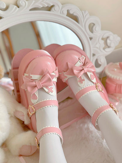 Pink Bunny Ear Design Bowknot Sweet Lolita Platforms
