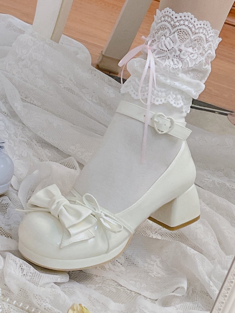 Bow at Top White Round Toe Sweet Mary Janes Ankle Strap