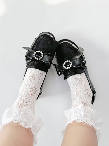 Black Bow at Top Jirai Kei Slip-in Fit Loafer Shoes