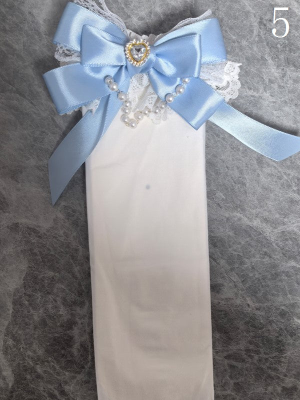 14 Options Black/White Lolita Calf Socks With Bowknot Details And White Lace Cuffs