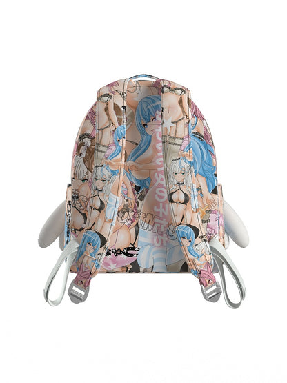 Colorful Cartoon Print PU Backpack with Angel Wings