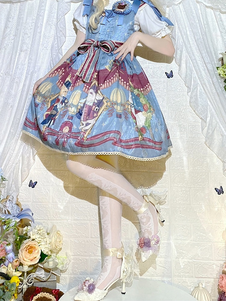 Gothic Lolita White/Black Print Over Knee Stockings