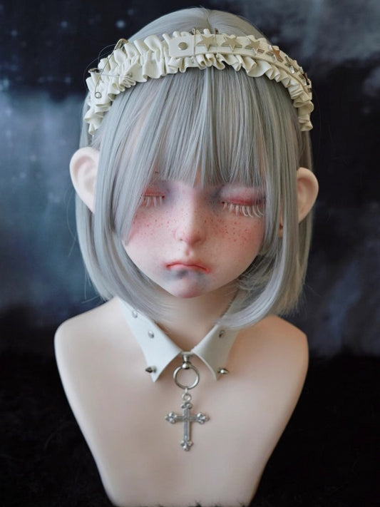 White Handmade Star-Shaped Studs Pins PU Ruffled KC