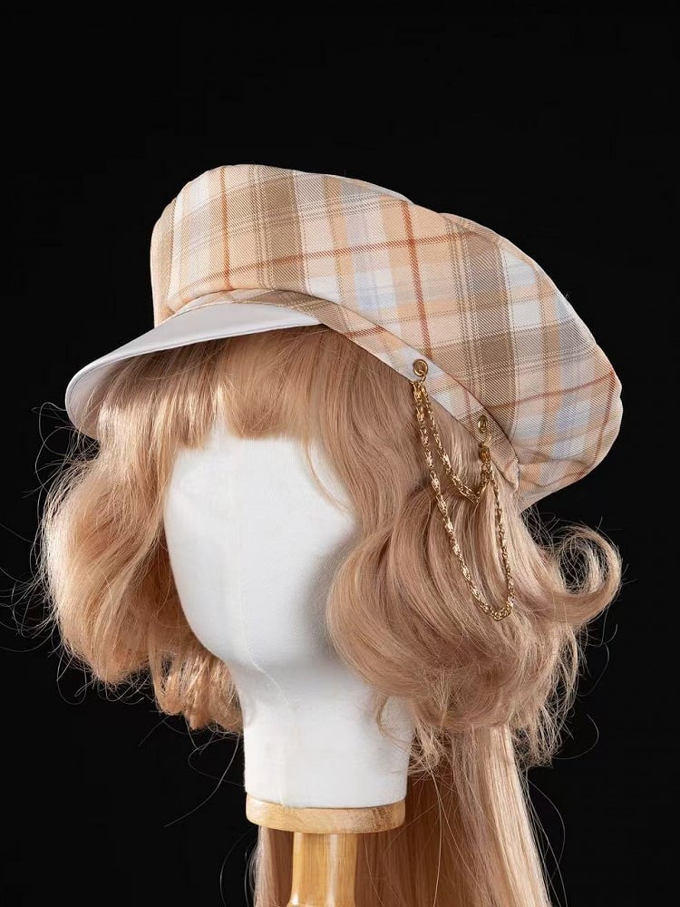 Pink / Gold / Blue Plaid Pattern Beret