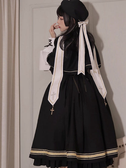Black Underbust Classic Overalls Long Version + Cape Set