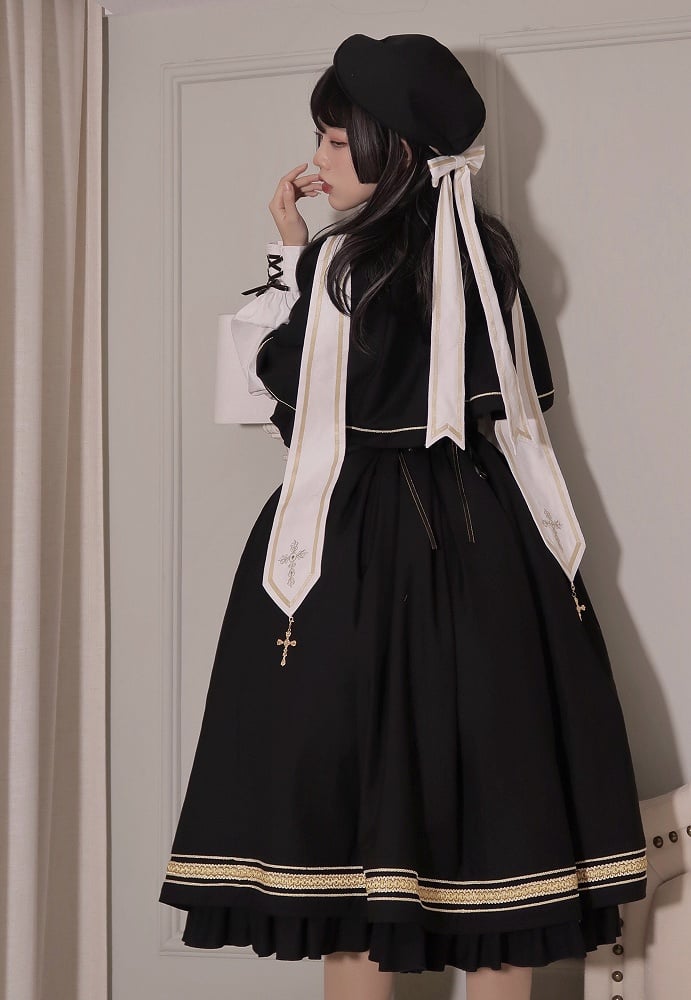 Black Underbust Classic Overalls Long Version + Cape Set