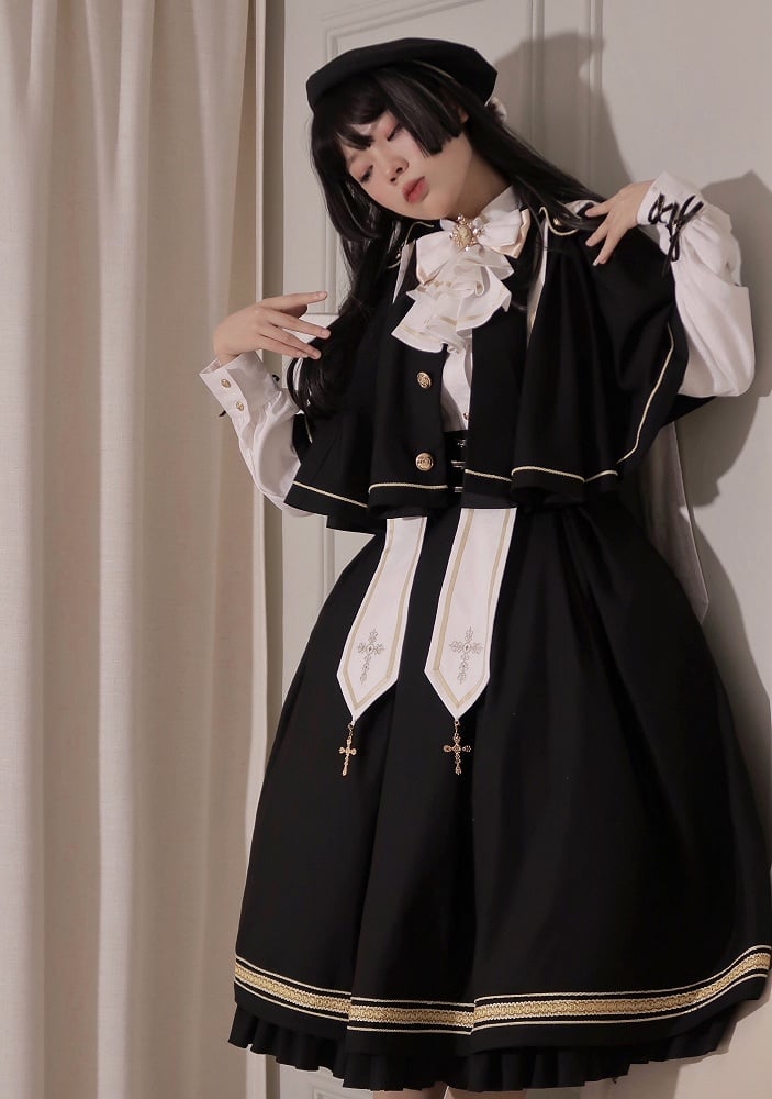 Black Underbust Classic Overalls Long Version + Cape Set