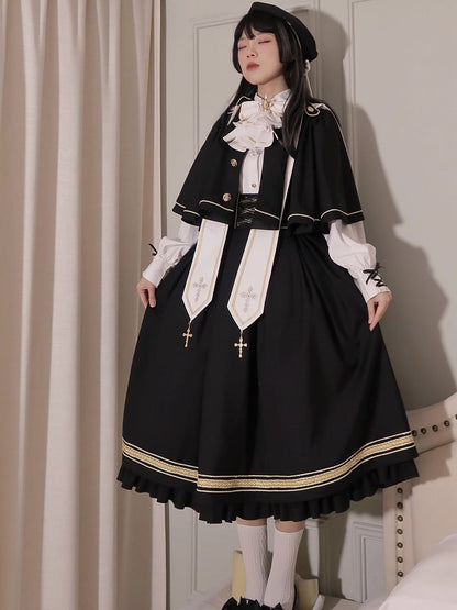 Black Underbust Classic Overalls Long Version + Cape Set