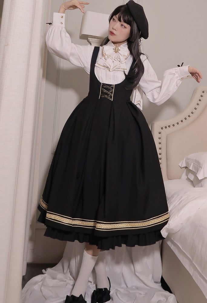 Black Underbust Classic Overalls Long Version + Cape Set