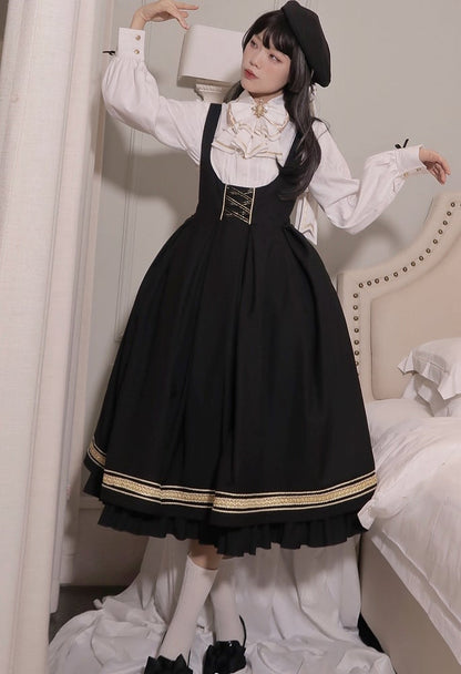 Black Underbust Classic Overalls Long Version + Cape Set