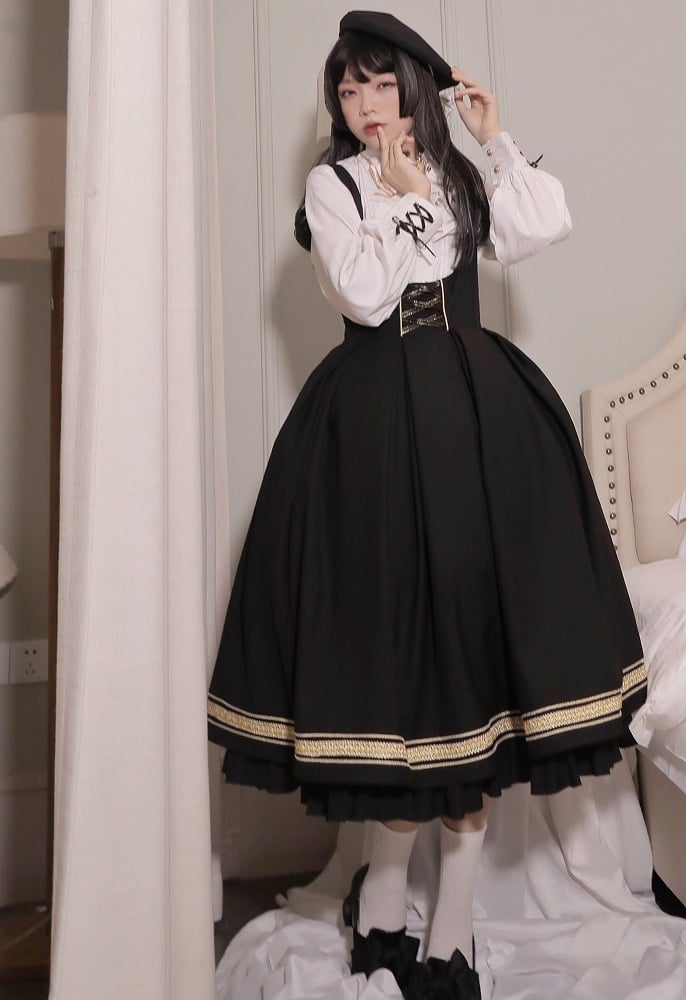 Black Underbust Classic Overalls Long Version + Cape Set