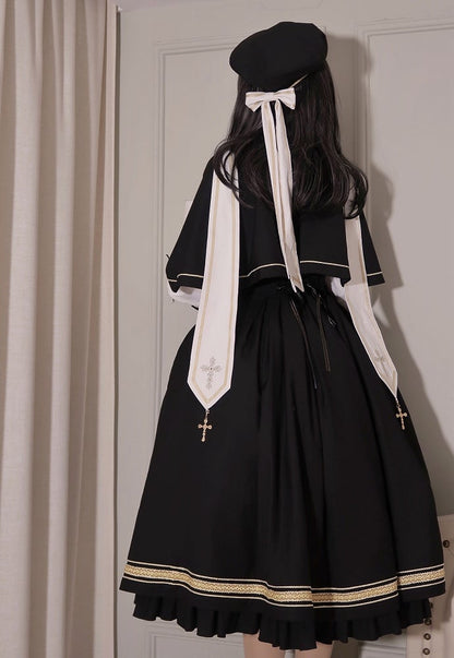 Black Underbust Classic Overalls Long Version + Cape Set