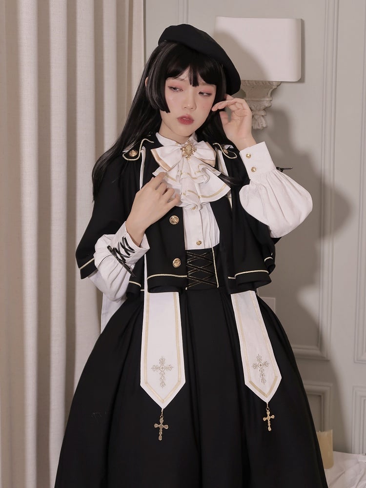 Black Underbust Classic Overalls Long Version + Cape Set