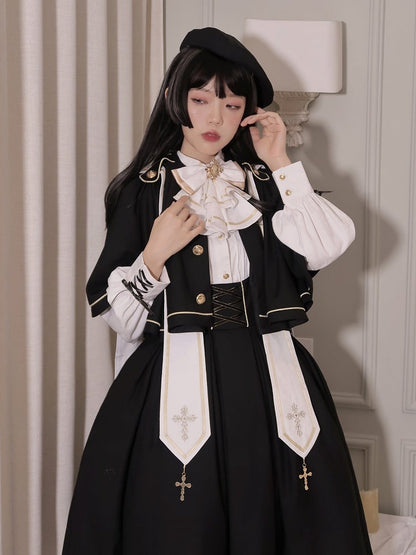 Black Underbust Classic Overalls Long Version + Cape Set