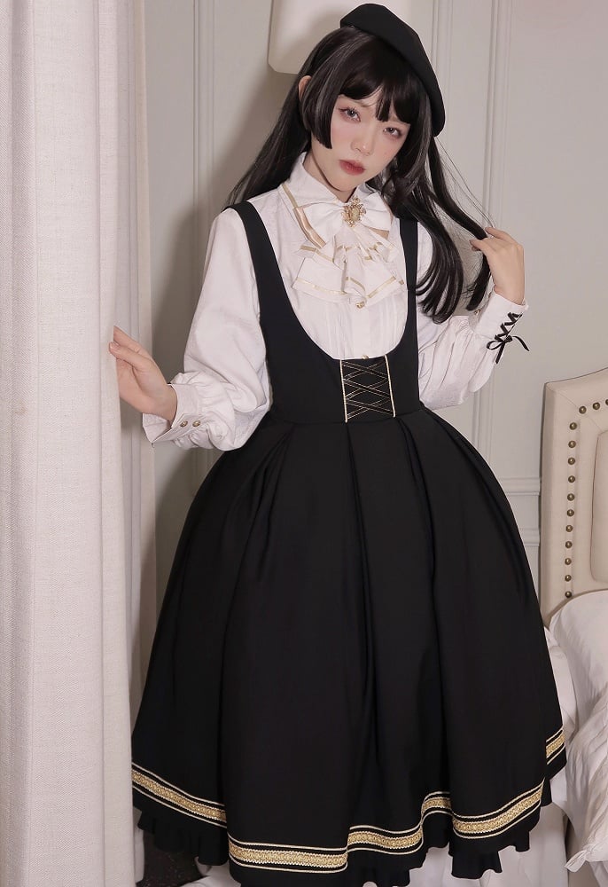 Black Underbust Classic Overalls Long Version + Cape Set