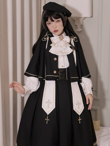 Black Underbust Classic Overalls Long Version + Cape Set