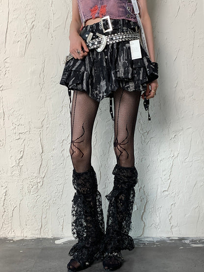 Black Y2K Star Pattern Self-tie Strap Lace Trim Leg Sleeves