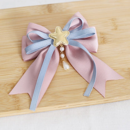 Dusty Blue / Dusty Pink Cute Star Bowknot Hairclip with Bead Charms