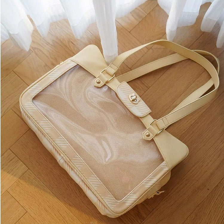 Plaid Pattern Large Capacity Yellow Ita Tote Bag