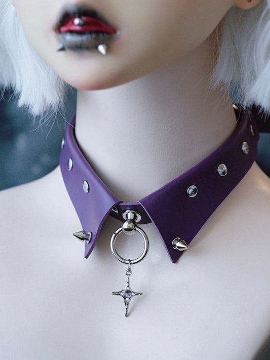 Purple Gothic Cross Pendant Studs Details Choker