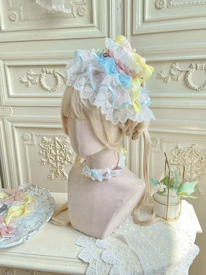 Pink&Green / Blue&Yellow Lolita Hat with Lace and Bow Accents