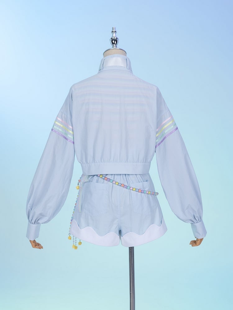 Buckle Strap High Collar Blue Moto Jacket with Lightning Wing Patch Rainbow Dash Vibes