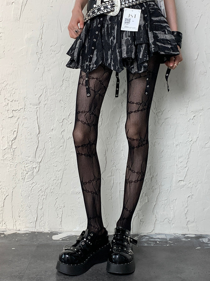 Black Gyaru Fashion Wire Pattern Tights