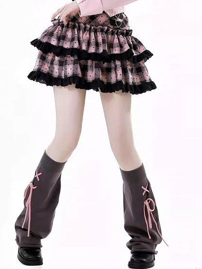 Contrast Pink Lace-up Detail Dark Gray 46CM Leg Warmers