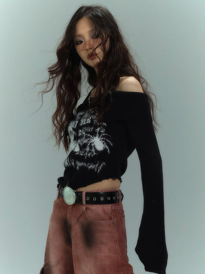 Punk Black Halter Neck Slim Fit Knit Top Cutout Shoulder