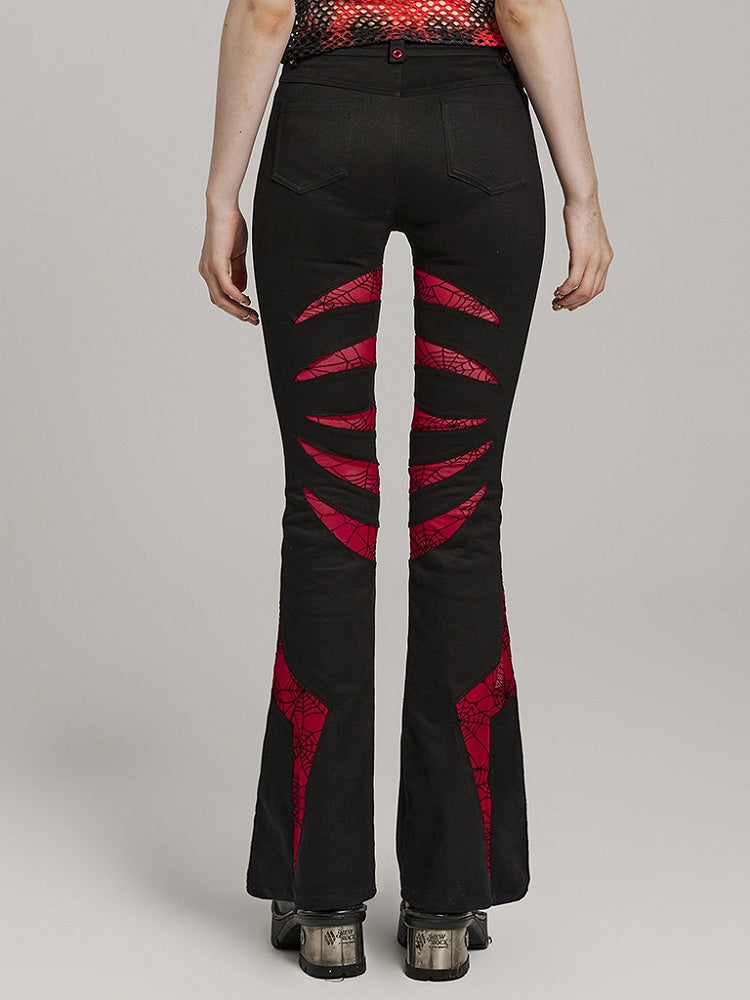 Black and Red Goth Pointed Flared Trousers