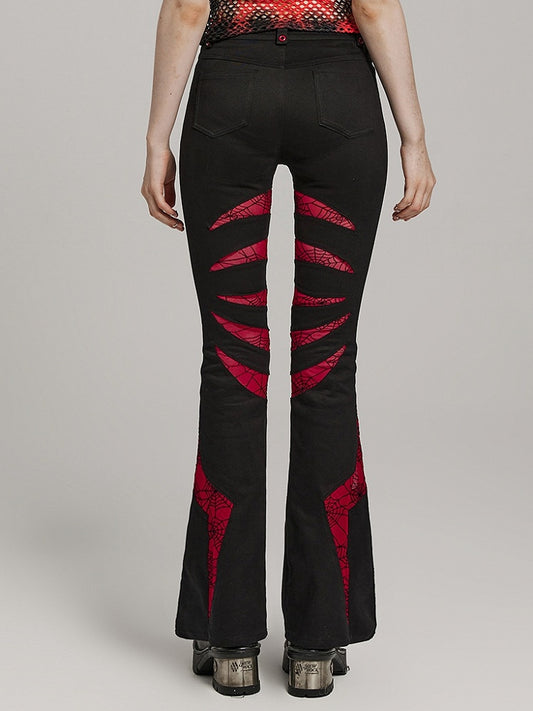 Black and Red Goth Pointed Flared Trousers