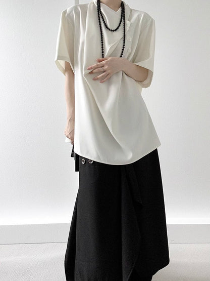 Ouji Lolita Black Wide-Leg Pants with Avant-Garde Draping