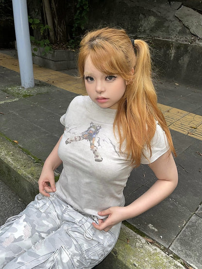 White/Gray Cyberpunk Graphic T-shirt