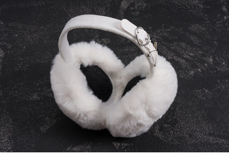 White Handmade Heart-shaped Buckle Pins Plush Earmuffs