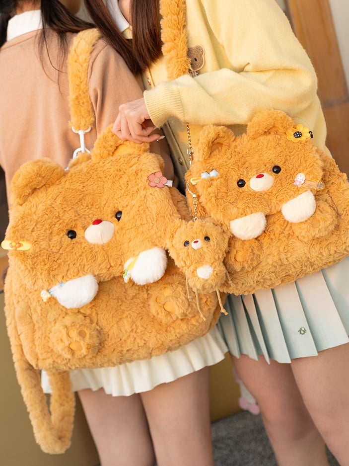 Yellow Bear Plush Flap Backpack Bag Middle/Large Size