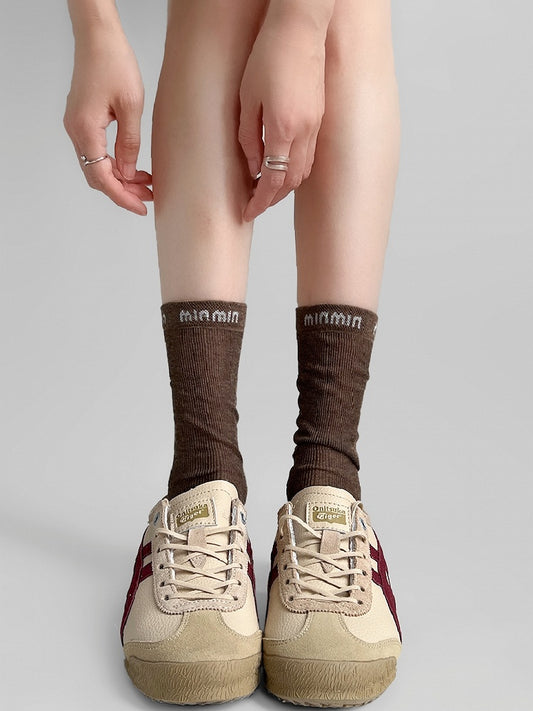 White/Brown/Black/Khaki Letter Embroidered Socks